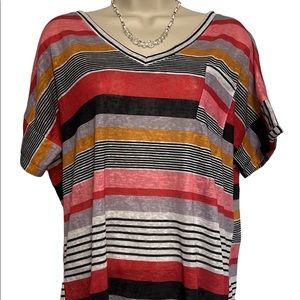 90s striped women’s V Neck top size Large / XL short Sleeves